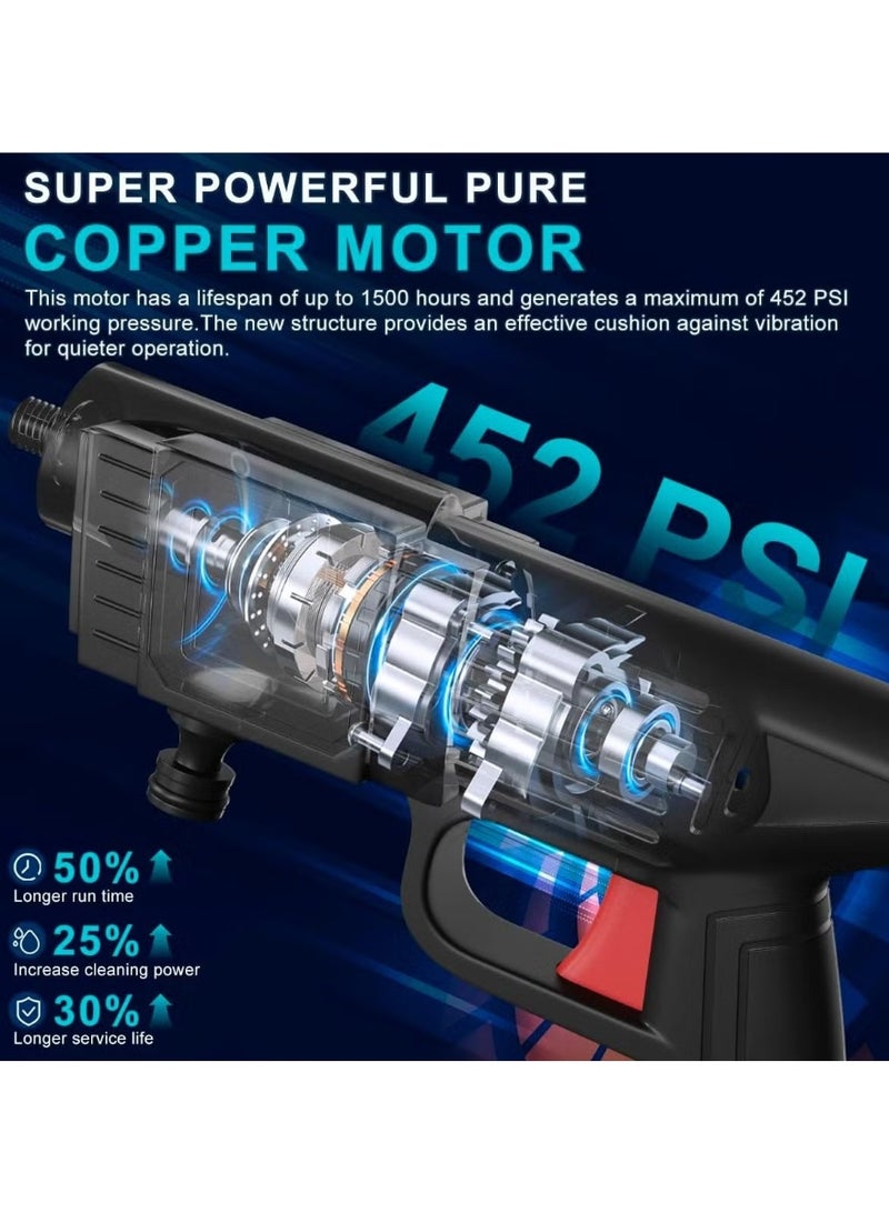 ET-LIFE Cordless Portable Pressure Washer Gun - Upgrade 6-in-1 Nozzle 452PSI 10000mAh Power Car Wash Pump for Car Washing/Home/Floor - Image 2